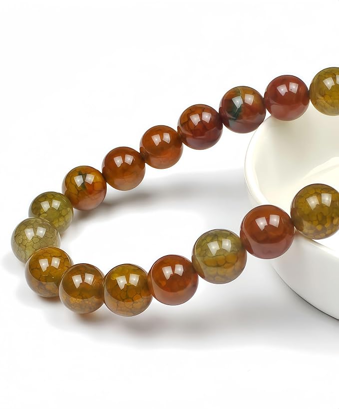 MJDCB Natural Ancient Crack Agate Beads Yellow Dragon veined Stripe Agate Round - Image 2