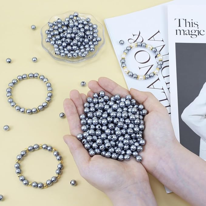 DUQGUHO Gray Pearl Beads for Crafts 6mm Plastic Pearl Beads - Image 5