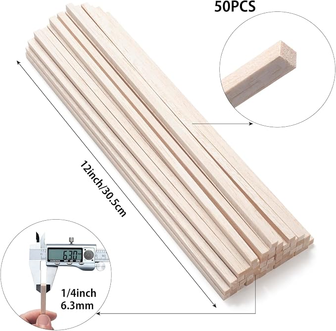 Square Wooden Dowel Rods, Balsa Wood Sticks, Balsa Wood Strips - Image 2