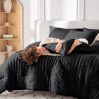 MUXHOMO 7 Pieces California King Comforter Set, Seersucker Bed in a Bag Cal - Image 7