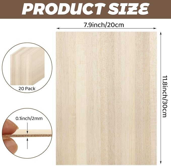 CertBuy 20 Pack Balsa Wood Sheet 8"x12", 2 mm Thin Natural Unfinished Wood - Image 2