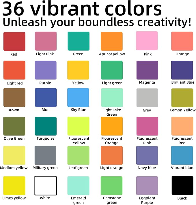YOUKOYI Fabric Markers, 36 Colors Acrylic Paint Pens, Fabric Decorating Kits No - Image 4
