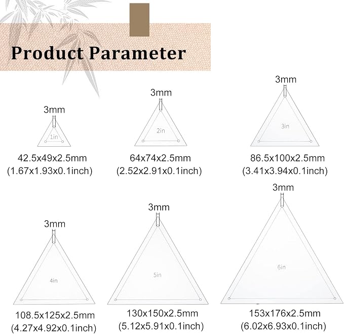 BENECREAT 6Pcs Free Motion Triangle Quilting Template Set, Acrylic Transparent - Image 2