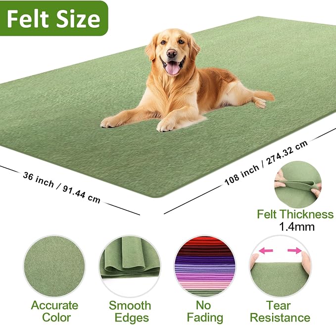 XSEINO Sage Green Large Felt Fabric 108" X 36 ", 1.4 mm Thick Soft Felt Fabric - Image 2