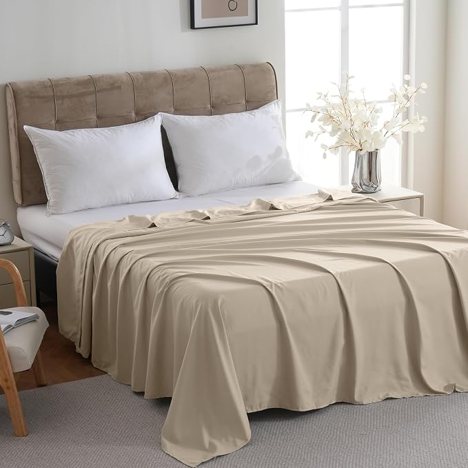 ZPECC Queen Flat Sheet Only 1 Pack, Durable Beige Top Bed Sheets Hypoallergenic - Image 3
