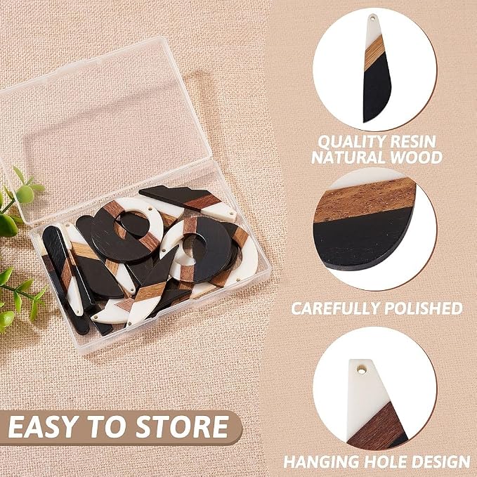 FASHEWELRY 20Pcs Resin Wood Earring Charms Wooden Earring Blanks Vintage - Image 4
