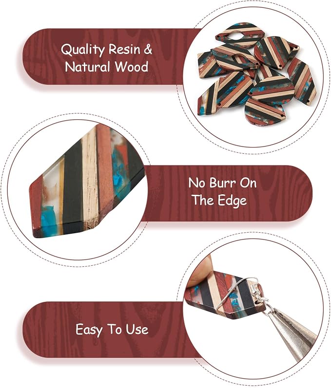FASHEWELRY Striped Resin Wood Earrings Charms Rhombus Teardrop Kite Wooden - Image 4
