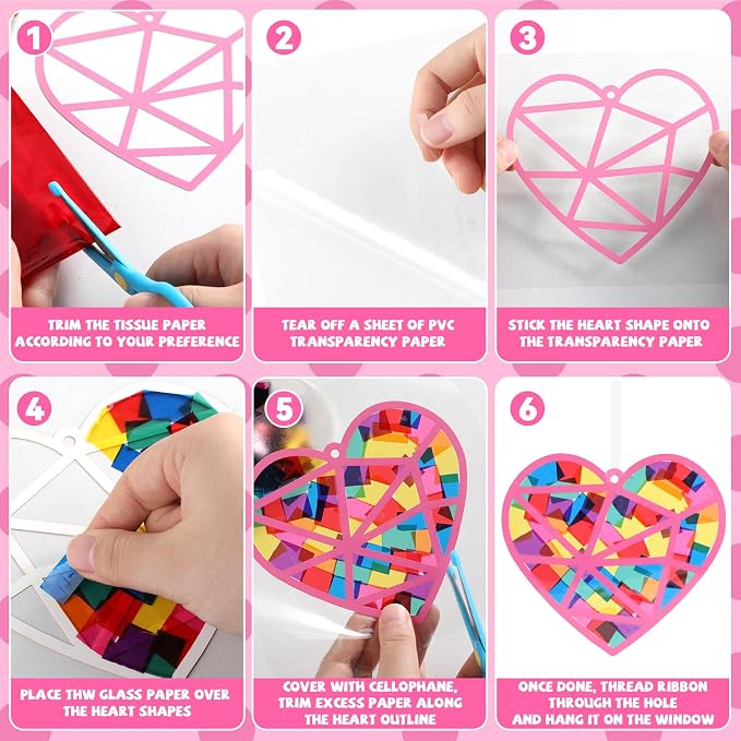 32 Sets Valentines Day Heart Suncatchers Craft Kit DIY Window Stained Glass - Image 3