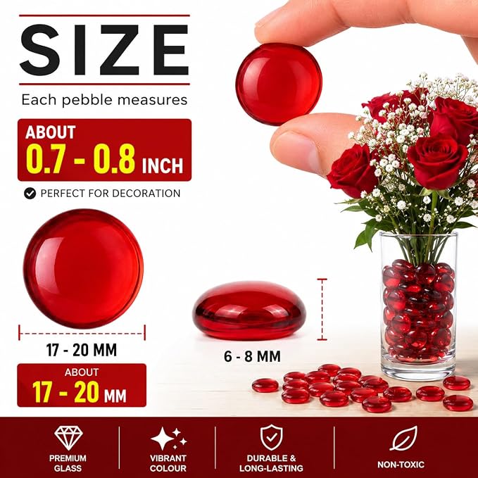 ARSUK 2LB Red Glass Pebbles for Vase Fillers, Aquarium Gravel, Decorative - Image 2