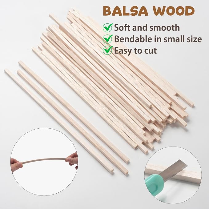 Square Wooden Dowel Rods, Balsa Wood Sticks, Balsa Wood Strips - Image 3