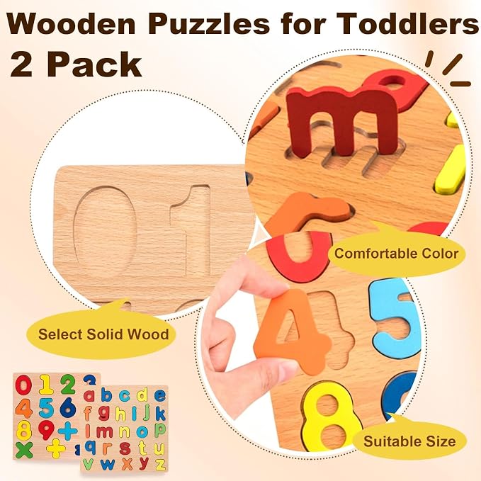Wooden Puzzles for Toddlers, Bright Colors, 15 numbers puzzles, 26 English - Image 3