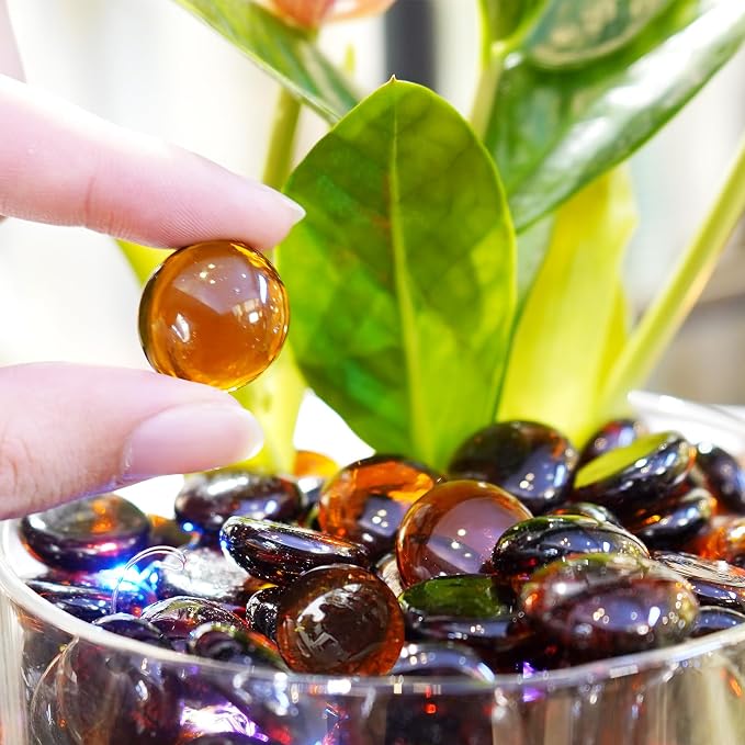 2LB Amber Flat Glass Marbles for Vases, Gemstone Beads Vase Filler Decorative - Image 3