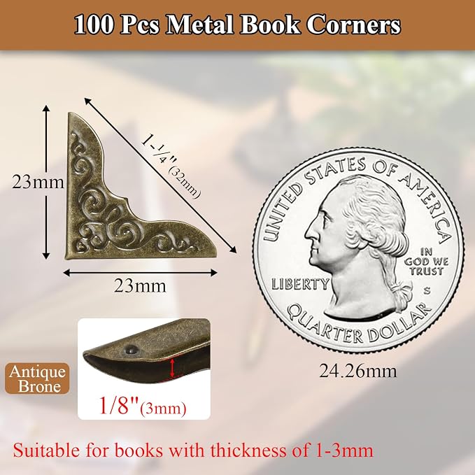 100pcs Metal Book Corner Protectors, Bronze Decorative Scrapbooking Photo - Image 2