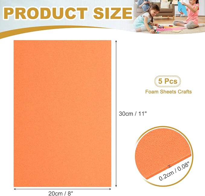 uxcell 5 Pcs Orange EVA A4 Foam Sheets Crafts, 12 x 8 Inch Foam Paper - Image 2
