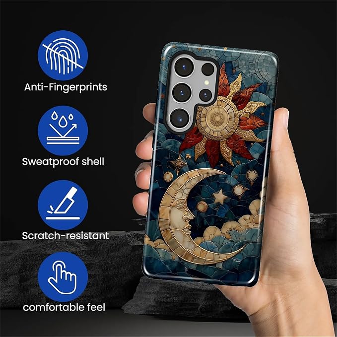Case for Samsung Galaxy S26 Ultra Case, Sun Moon Stars Faux Stained Glass - Image 3
