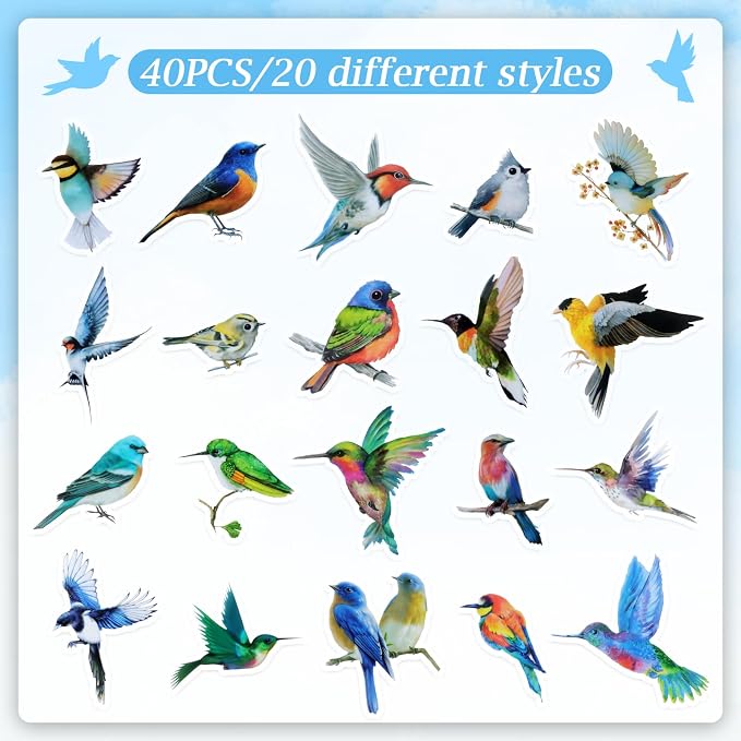 Imeepa 40Pcs Bird Stickers Transparent Scrapbooking Stickers | PET Vintage Bird - Image 3