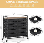 Rolling Storage Cart with 12 Drawers, Wooden Tabletop Utility Cart - Image 3