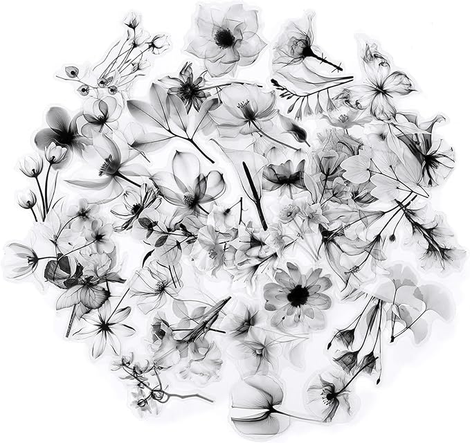 50Pcs Transparent Black and White Waterproof Plant Stickers - Image 2