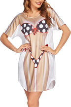 Ekouaer Women's Bikini Shirt Cover Up Short Sleeve Cute Bikini Print Cover-Up - Image 4