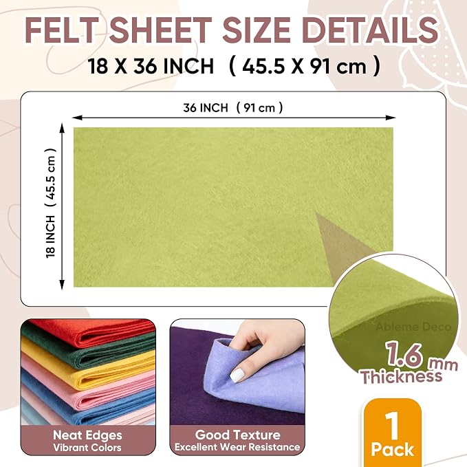 Soft Felt Fabric Sheet 18" x 36", 1.6mm Acrylic Craft Felt, Olive Green | Soft - Image 3