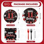 96Pcs Red and Black Party Decorations Happy 11th Birthday Plates and Napkins - Image 5