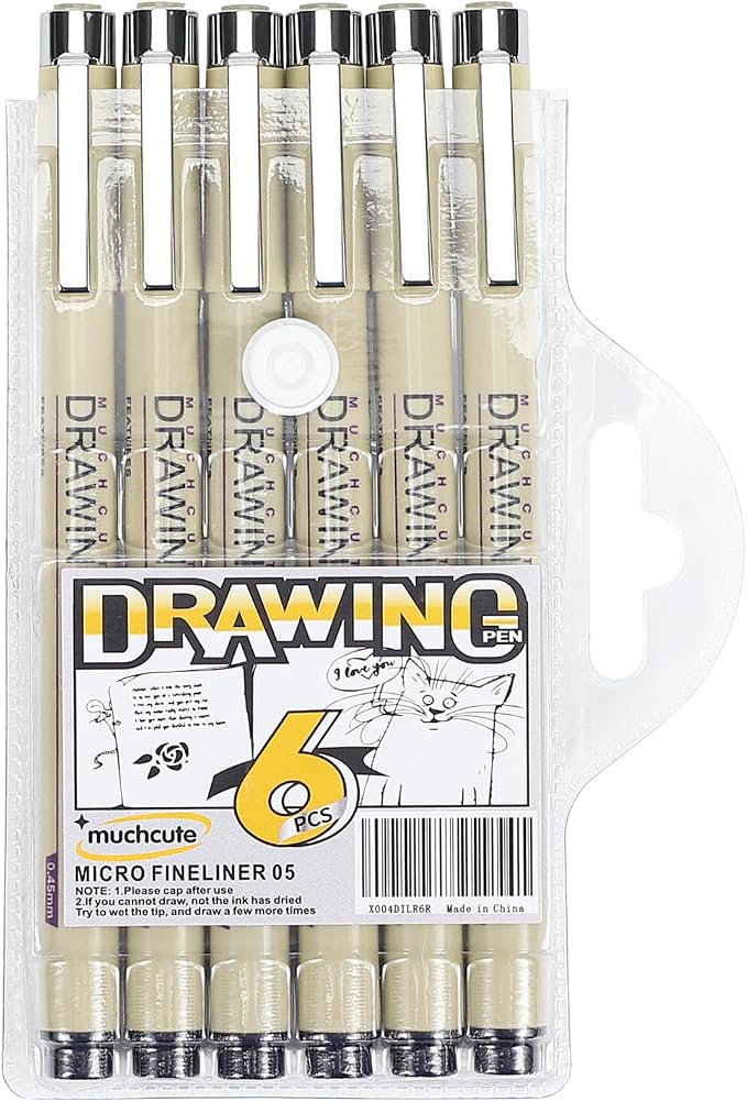 Muchcute 05 Fine Point Writing Pens: 6 Black 0.45mm Thin Micron Pen 05 No Bleed - Image 8