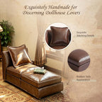 iLAND Dollhouse Furniture Sectional Dollhouse Couch Set Brown Faux Leather Sofa - Image 2