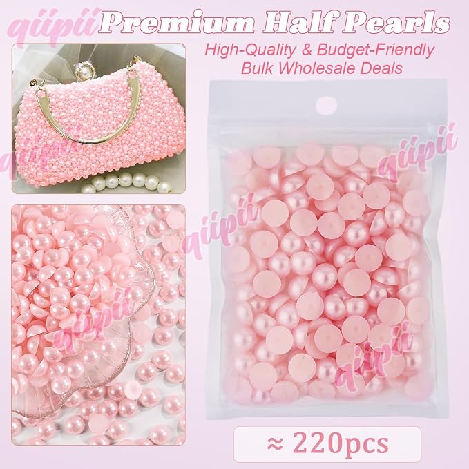 qiipii 220PCS 10mm Light Pink Round Half Round Pearls - Image 2