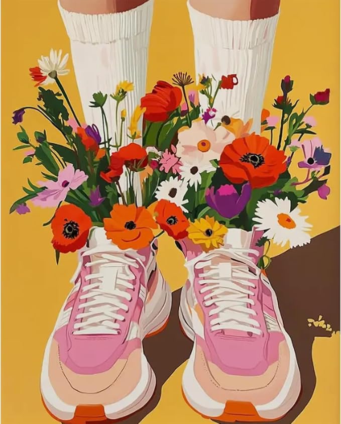 Paint by Numbers Kit for Adults, Sneakers DIY Painting Kit, 16x20 Inch | Flower by CytheronDIYKit
