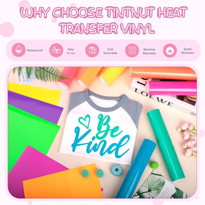 Tintnut Neon Puff HTV Vinyl, easy cut & weed, stretch washable, works - Image 3