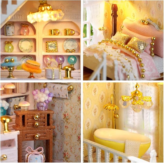 DIY Miniature House Kit, CUTEROOM Wooden Dollhouse Kit Mini House Making Kit - Image 6