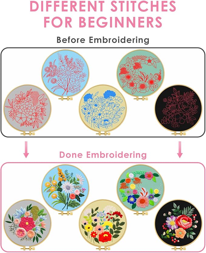 TINDTOP 5 Sets Embroidery Kit for Adults, Floral Embroidery Practice Kit for - Image 3