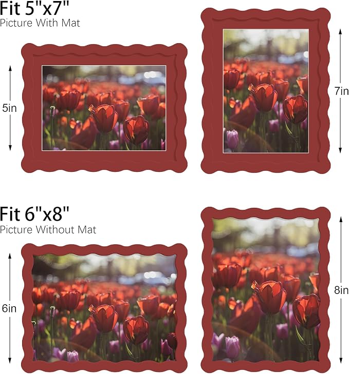 6x8 Picture Frame with Mat for 5x7, Wavy Edge Wooden Real Glass Photo Frame for - Image 3
