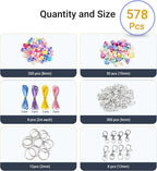 BIGCOMER 578Pcs DIY Bead Keychain Making Kit – Alphabet Letter Beads & Key - Image 2