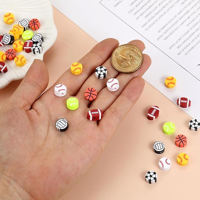 100Pcs Sports Ball Beads for Jewelry Making, Sports Polymer Clay Bead, Baseball - Image 6