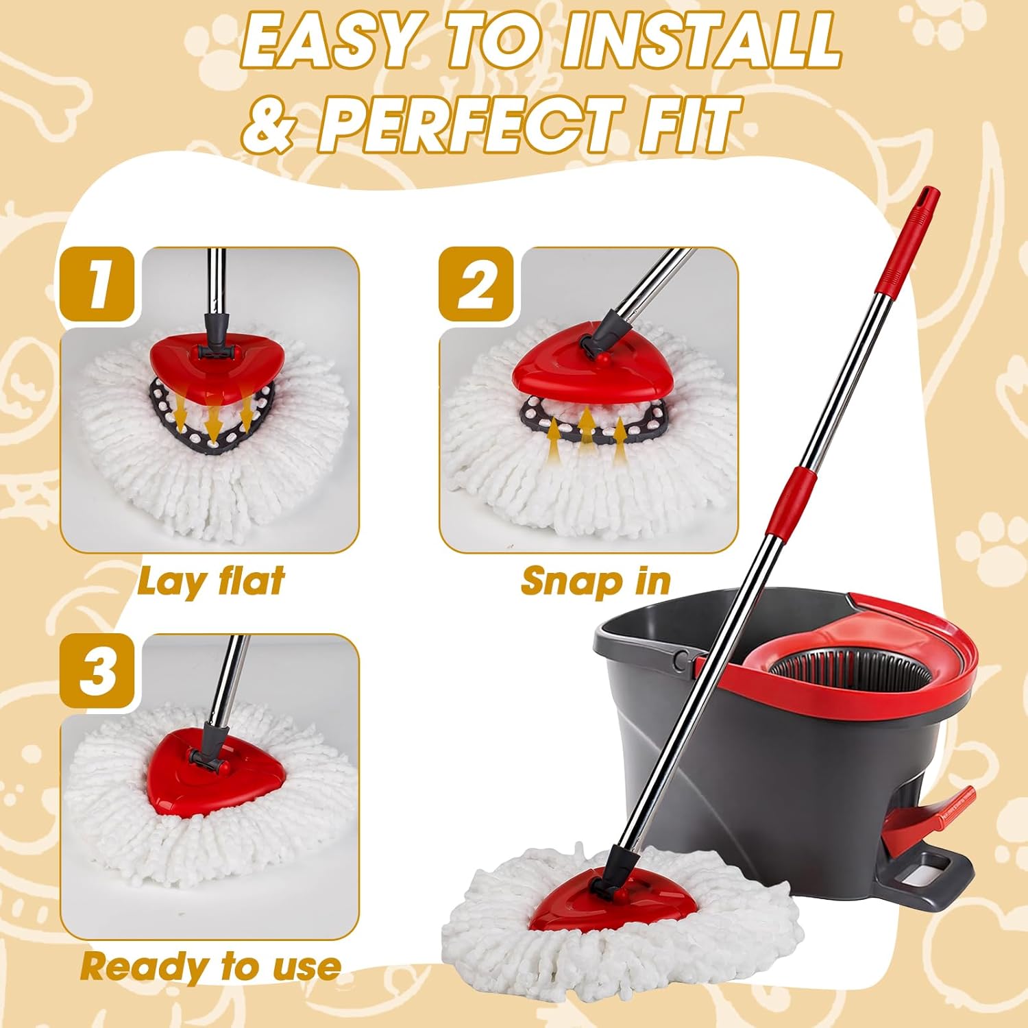 10 Pack Spin Mop Replacement Heads, 360° Microfiber Spin Mop Refills for O-Cdea EasyWrin 1-Tank System, Machine Washable Mop Replace Head for Easy Cleaning