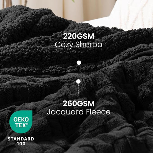 15lbs Weighted Blanket Twin Size, Classy Soft Jacquard 3D Checkered Sherpa - Image 2