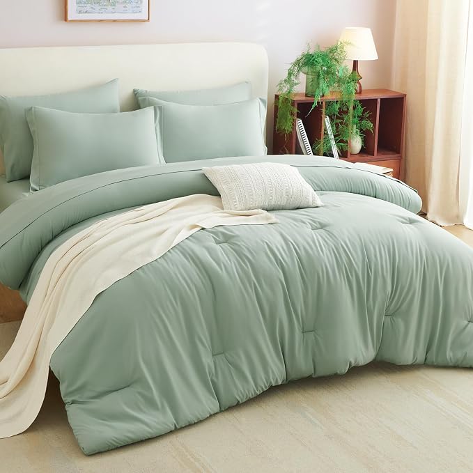 CozyLux Queen Comforter Set Sage Green, 7 Pieces Bed in a Bag Queen Comforter - Image 7