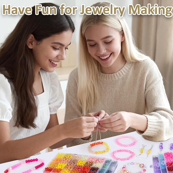 XSEINO About 7200PCS 6mm Glass Beads Bracelet Making Kit, 144 Assorted Colors - Image 5