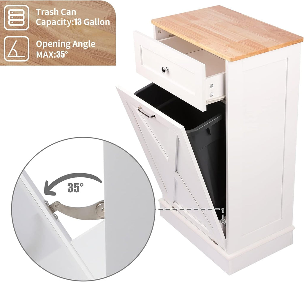 Betterhood Tilt Out Trash Cabinet 10 Gallon Wooden Free Standing Laundry Sorter Cabinet,Recycling Cabine with Hideaway Drawer,Tilt Out Trash Cabine Can Bin Kitchen (White)