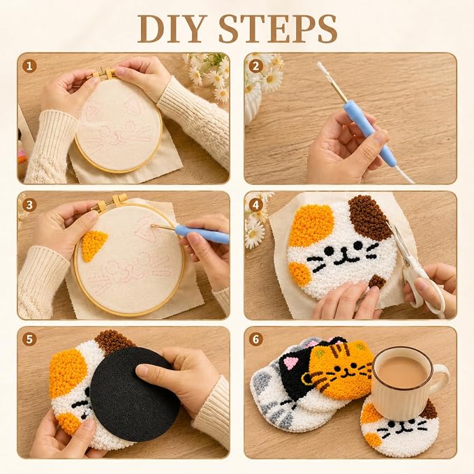 HGUANGJ Punch Needle Kit for Beginners Adults, Cat Coasters Kit - Image 2