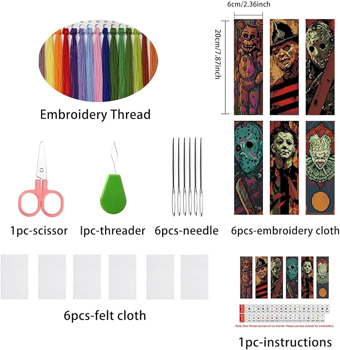 DYAIANGMU Halloween 6 Pcs Cross Stitch Bookmark Kit - Image 2