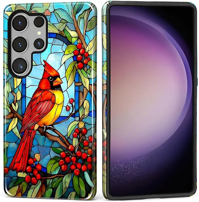 for Samsung Galaxy S25 Ultra Case, Stained Glass Cardinal Bird Pattern Glossy 2 by Teonvpu