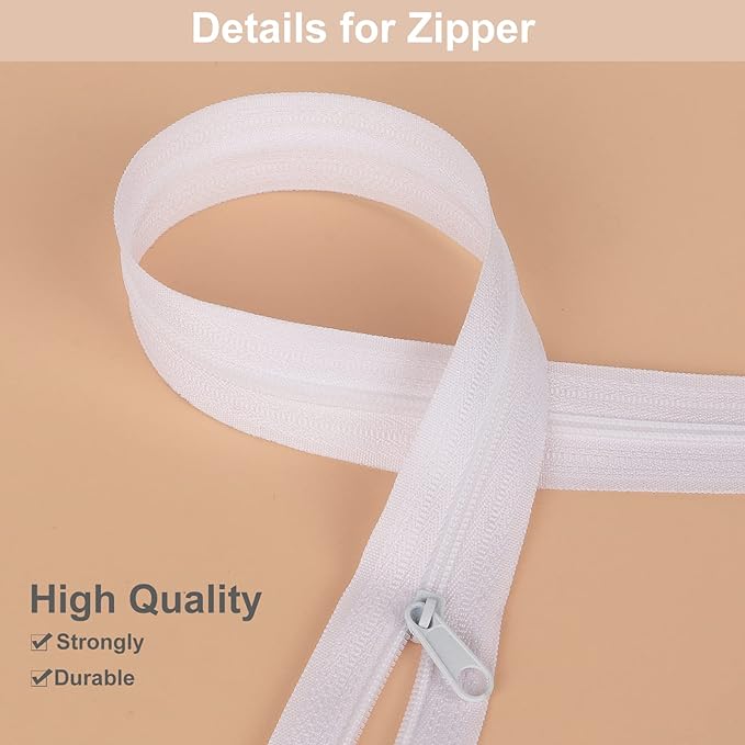 MiniRed 10Yards White Nylon Coil Zipper by the Yards, #3 Bulk Zippers - Image 2