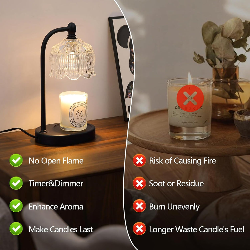 Black Candle Warmer Lamp with Timer and Dimmer,Flameless Wax Melt Warmer for Jar Candles with 2 Bulbs,House Warming Gifts,Mother's Day/Birthday/Christmas Gifts for Mom/Wife,Home Decor