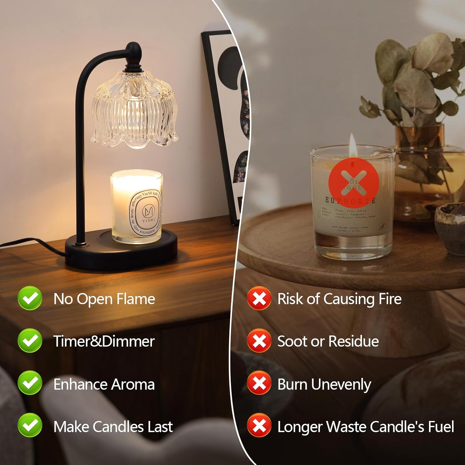 Black Candle Warmer Lamp with Timer and Dimmer,Flameless Wax Melt Warmer for Jar Candles with 2 Bulbs,House Warming Gifts,Mother's Day/Birthday/Christmas Gifts for Mom/Wife,Home Decor