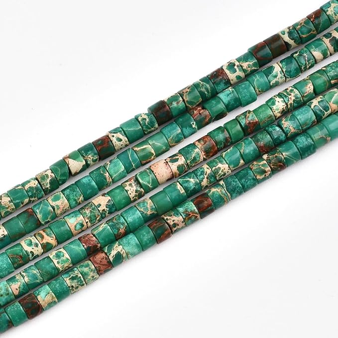 148pcs 3x2mm Dark Green Natural Sea Sediment Imperial Jasper Heishi Disc by LIFAVOVY