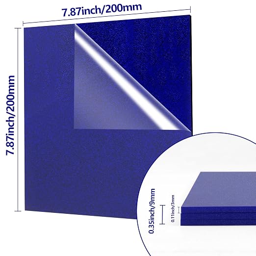 3 Pcs Glitter Blue Glossy Acrylic Sheets, 7.87 x 7.87 x 1/10 Inch Laser Cutting - Image 5
