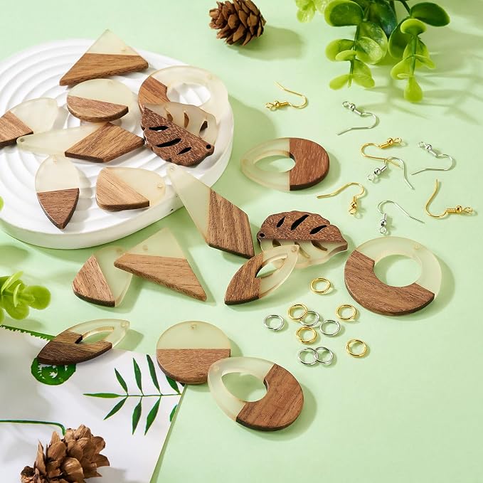 FASHEWELRY Glow in The Dark Resin Wood Earrings Charms Geometry Luminous Wooden - Image 7