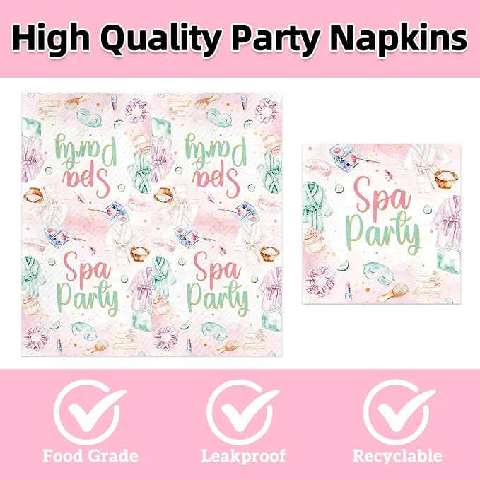 40Pcs Spa Party Supplies for Girls Birthday Plates and Napkins Supplies for - Image 4